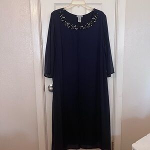 Catherines Blue Embellished Gown with 3/4 Bell Sleeves